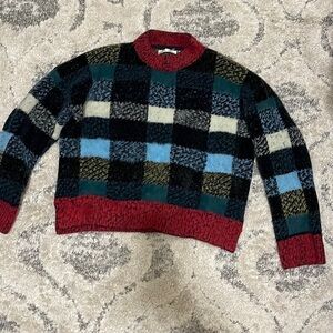 RD Style Womens Multicolor Gingham Fuzzy Fleece Crewneck